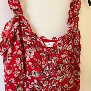 Floret Studios Red floral print midi fit and flare dress